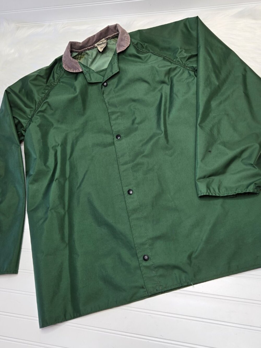 Vintage Watershed Rugged Gear Nitrile Rain Jacket Raincoat Small Corduroy Collar